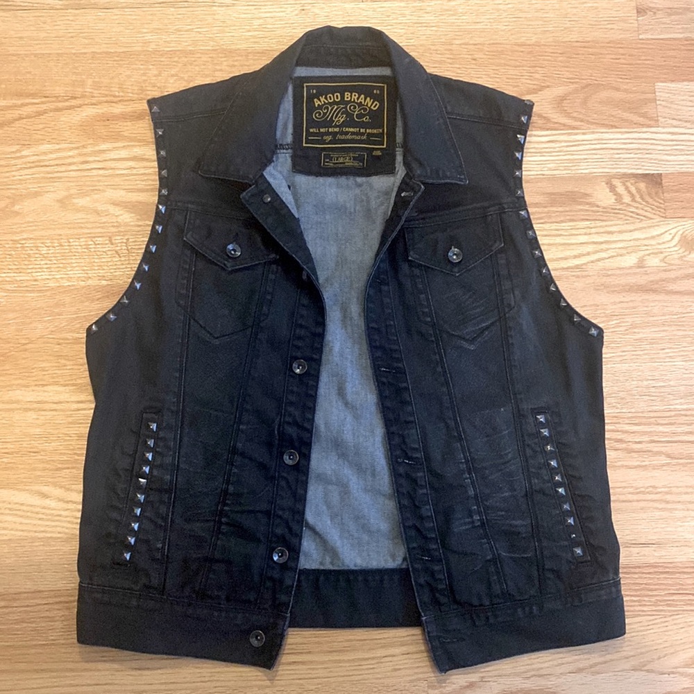 AKOO Brand - Black Spiked Denim Vest - Men’s size Large